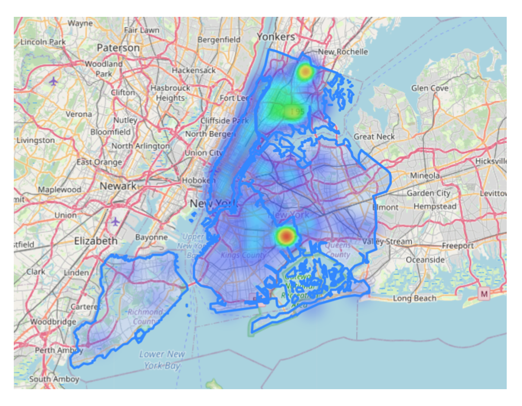 Heatmap of vehicle larceny data in NYC